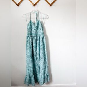 Altar’d State Turquoise Eyelet Halter Maxi Dress